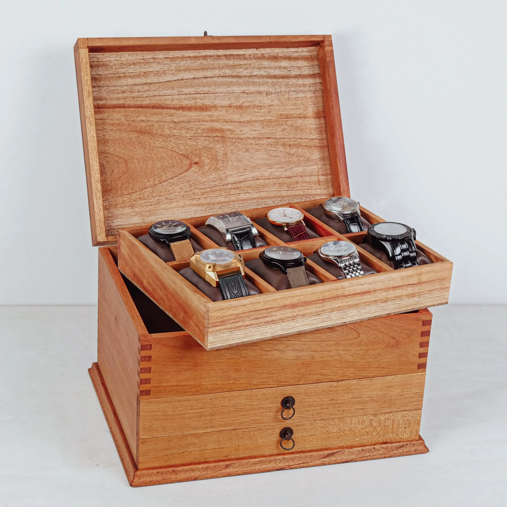 Watch Box with Two Drawers for 8 Watches Cedar Wood