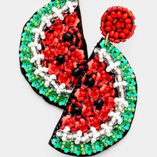 Watermelon Seed Bead Earrings