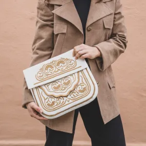 White Embroidered Leather Bag