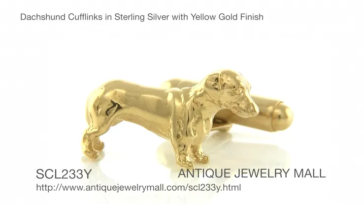 Yellow Gold Plated Solid Sterling Silver Dachshund Cufflinks