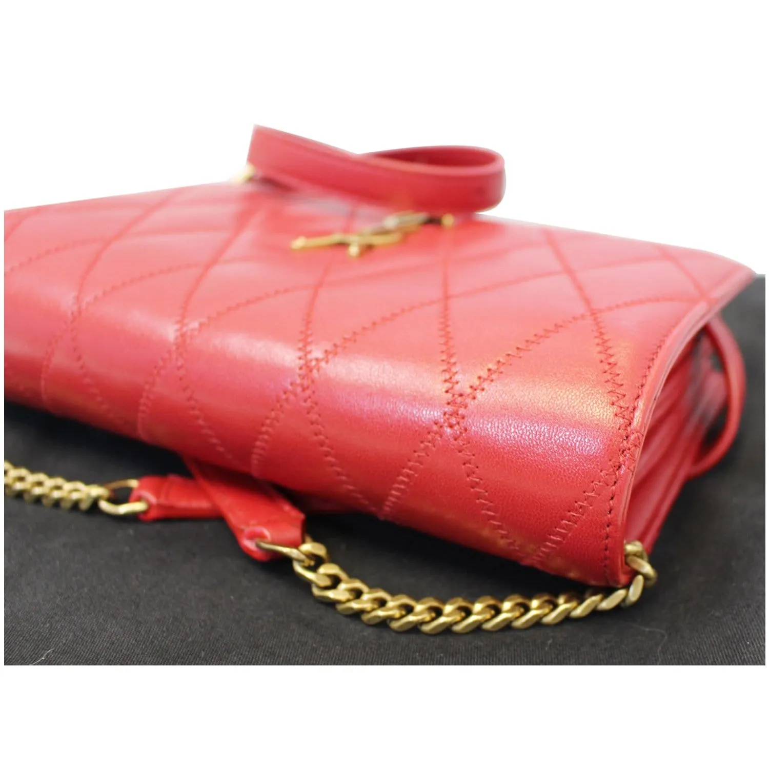 YVES SAINT LAURENT Angie Chain Diamond Quilted Lambskin Shoulder Bag Red