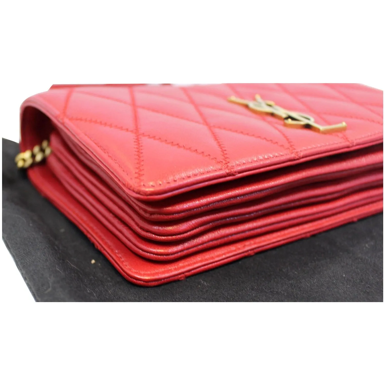 YVES SAINT LAURENT Angie Chain Diamond Quilted Lambskin Shoulder Bag Red