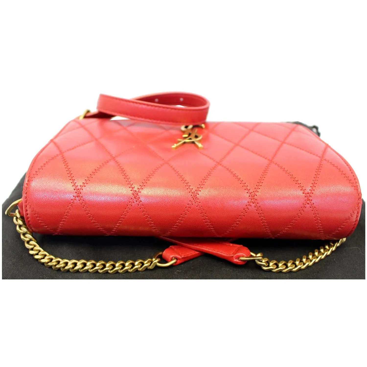 YVES SAINT LAURENT Angie Chain Diamond Quilted Lambskin Shoulder Bag Red