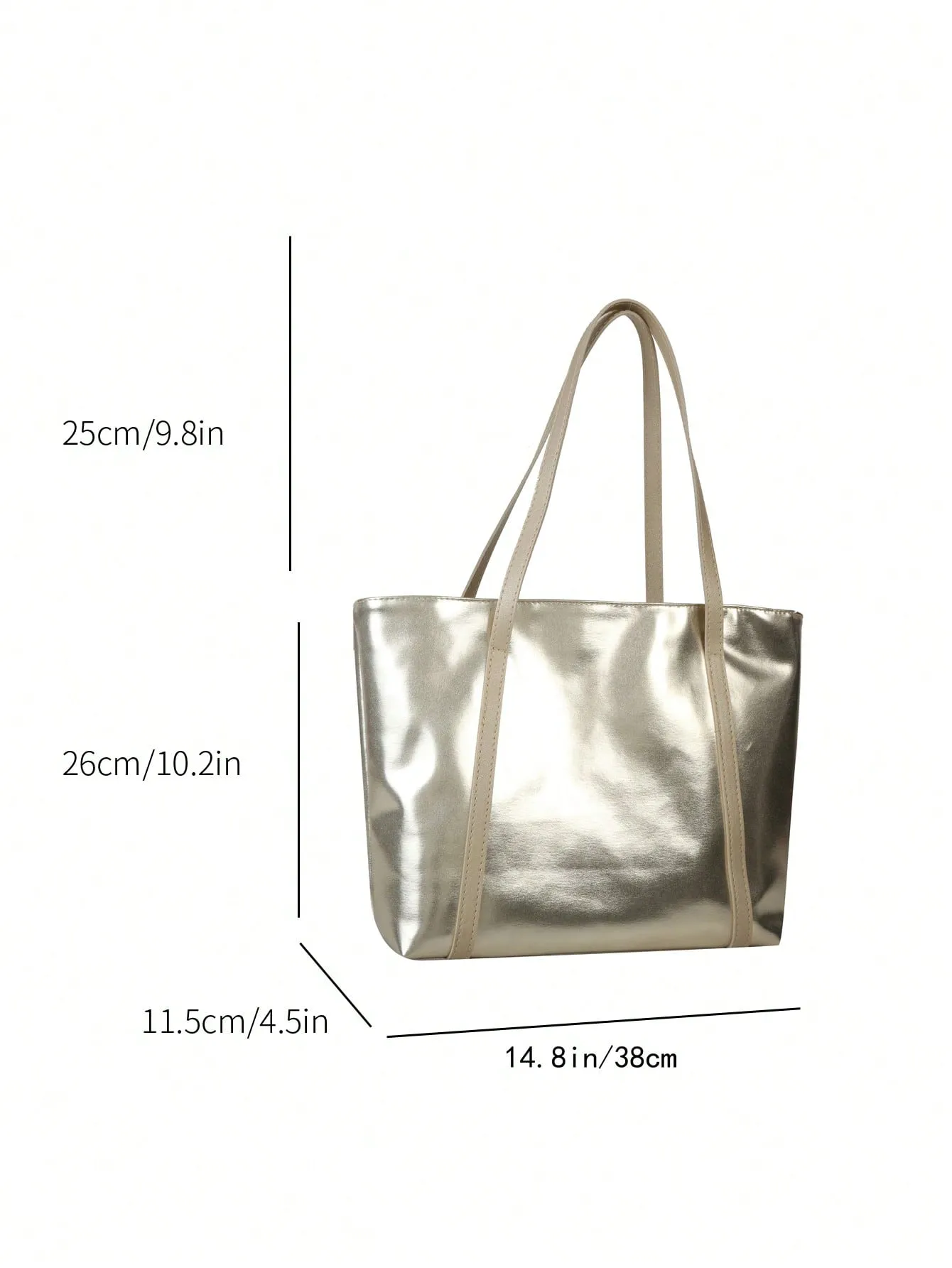 Zipper Shoulder Tote Bag Double Handle Metallic PU Funky FD